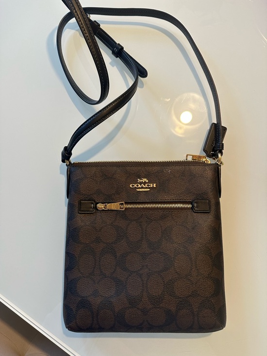 Coach Handbags - Coach Brown & Black Signature Crossbody Bag with Gold Hardware